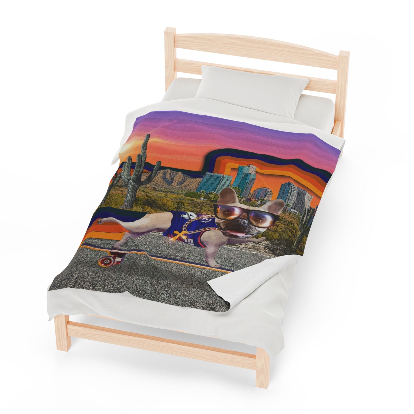 Frenchie Skating Phoenix - Velveteen Plush Blanket