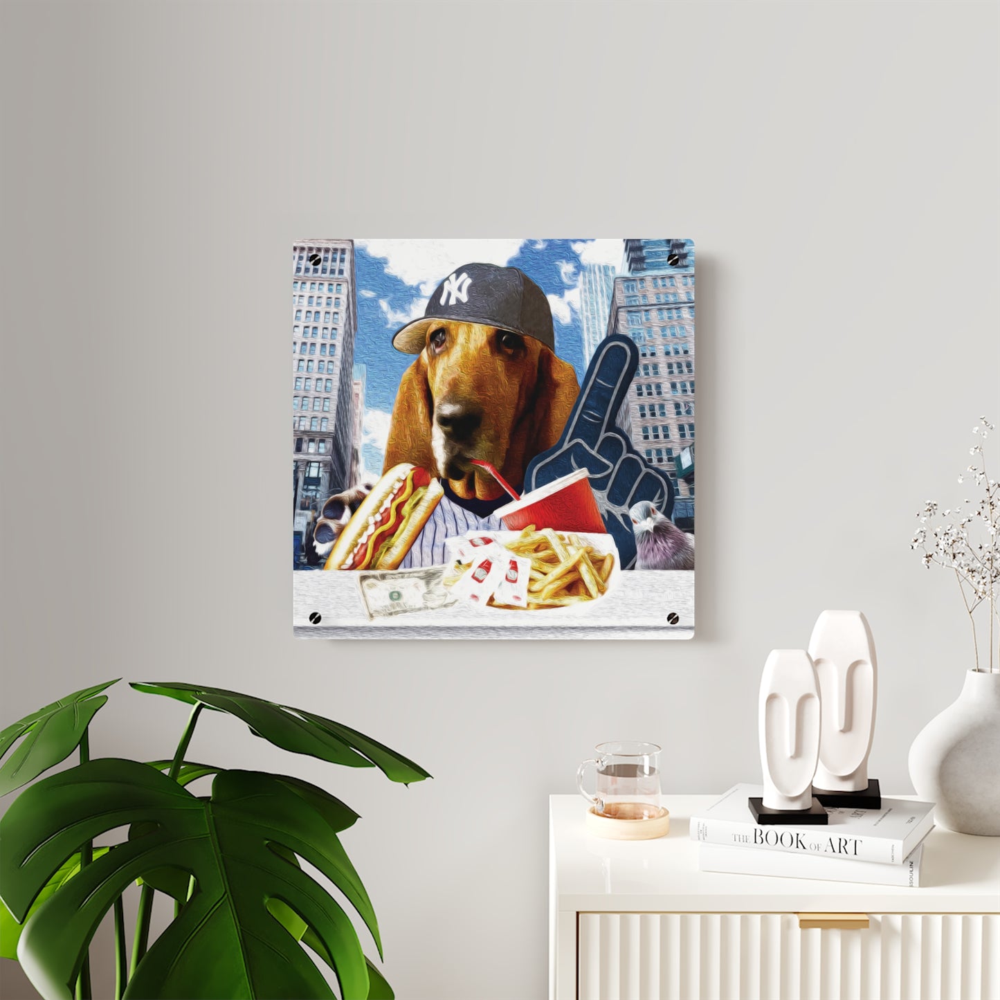 Basset Eating American Fast Food - Acrylic Wall Art Panels