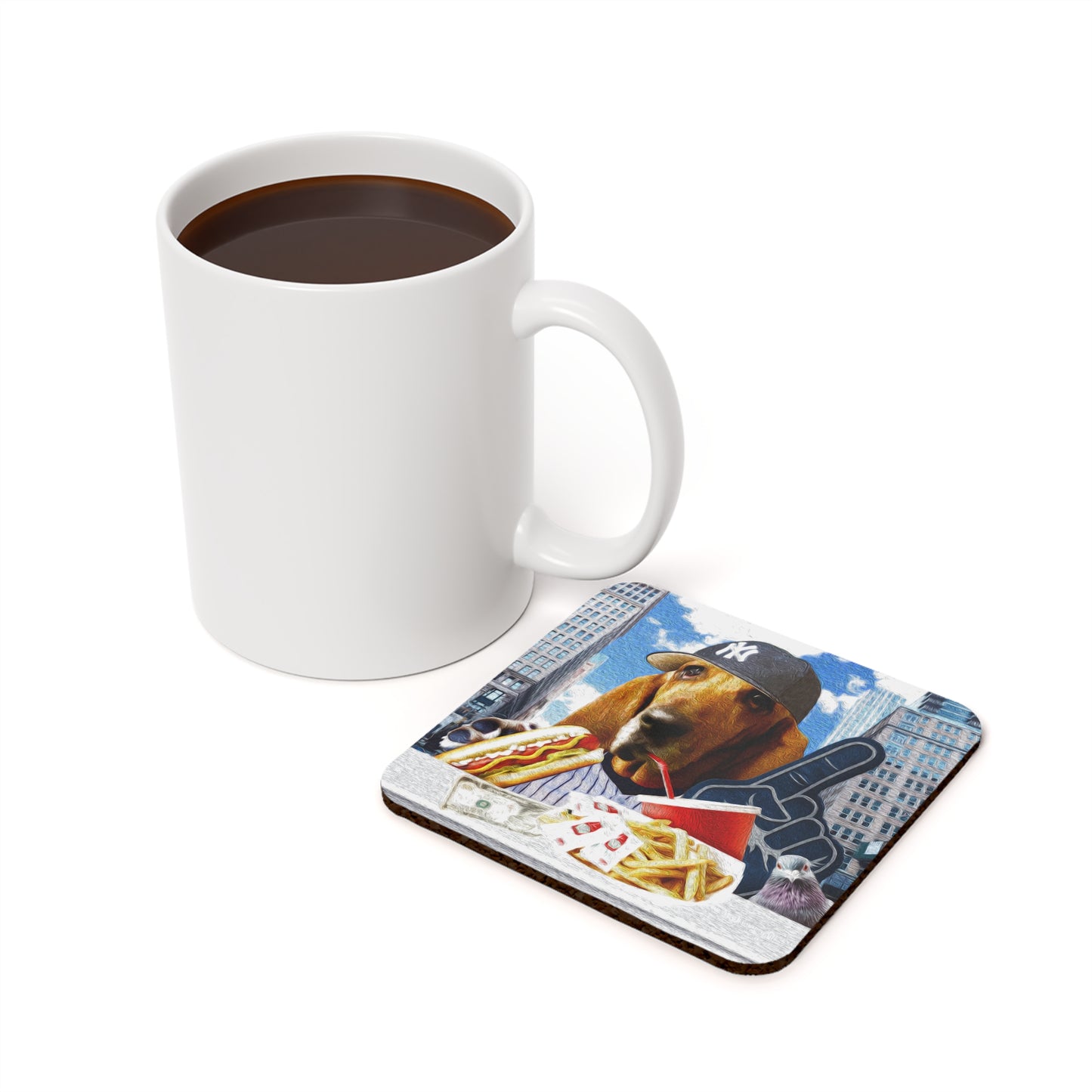 Basset Eating American Fast Food - Cork Back Coaster