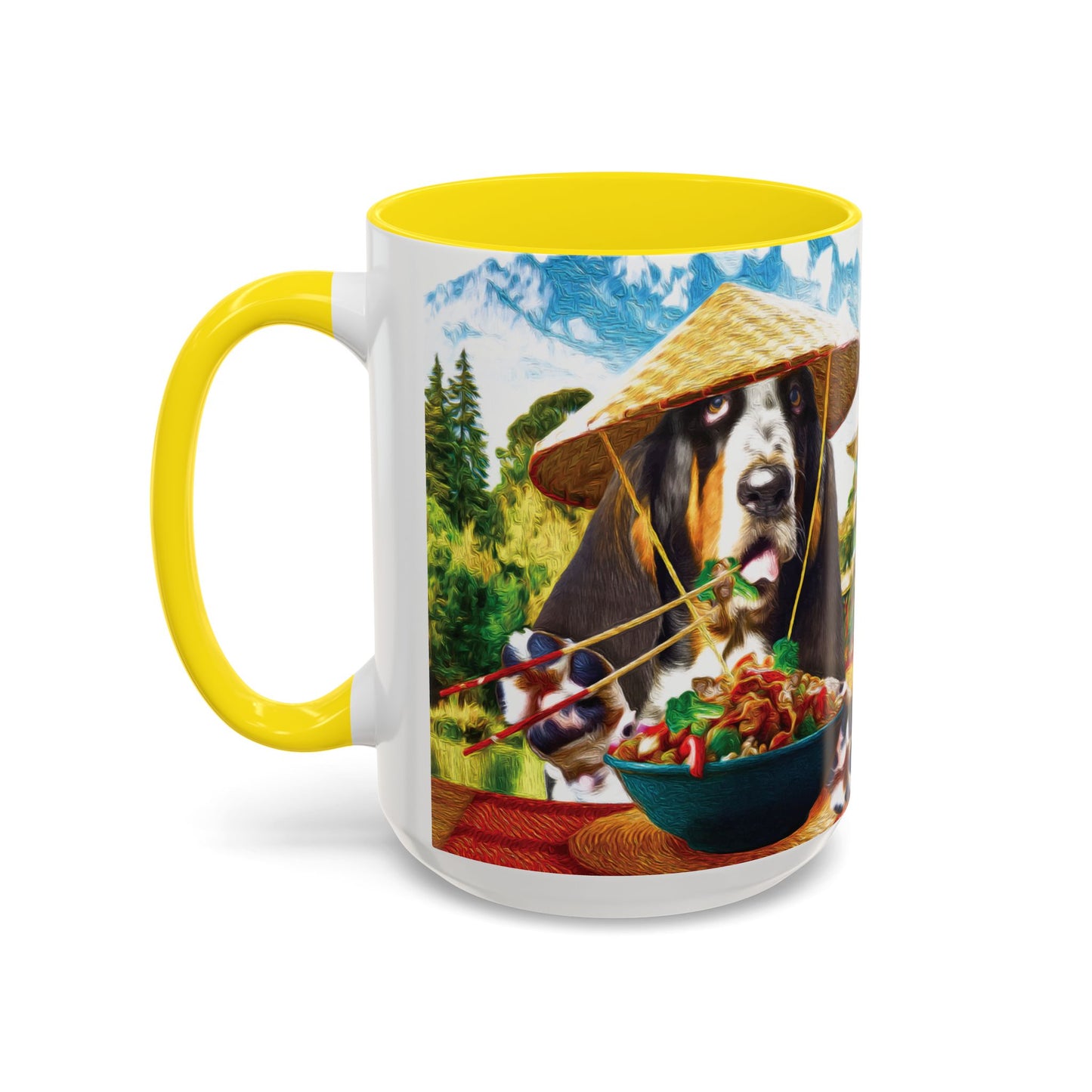 Basset Hound Eating in a Chinese Village - Coffee Mug - Perfect for Dog Lovers, Coffee Enthusiasts, Gifts, Home Decor, and More