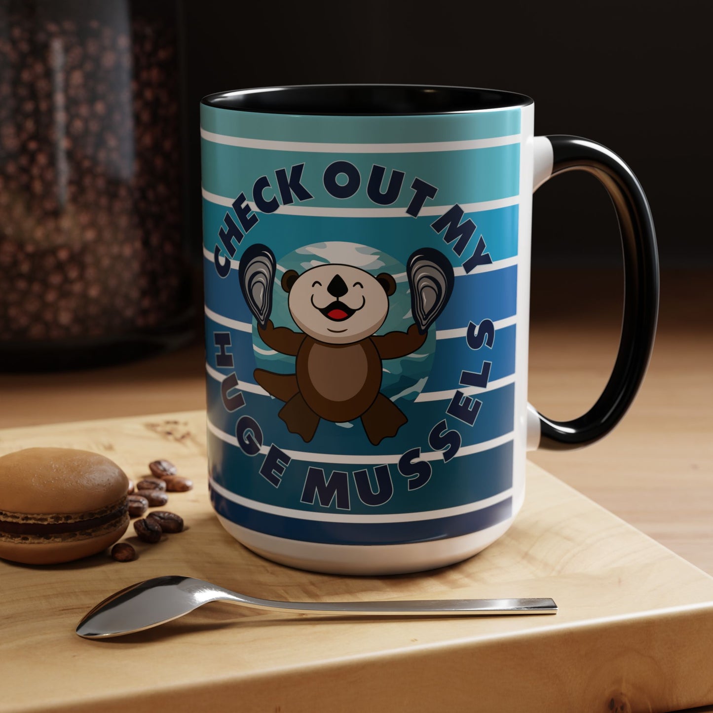 Huge Mussels Happy Sea Otter - Accent Coffee Mug (11, 15oz)