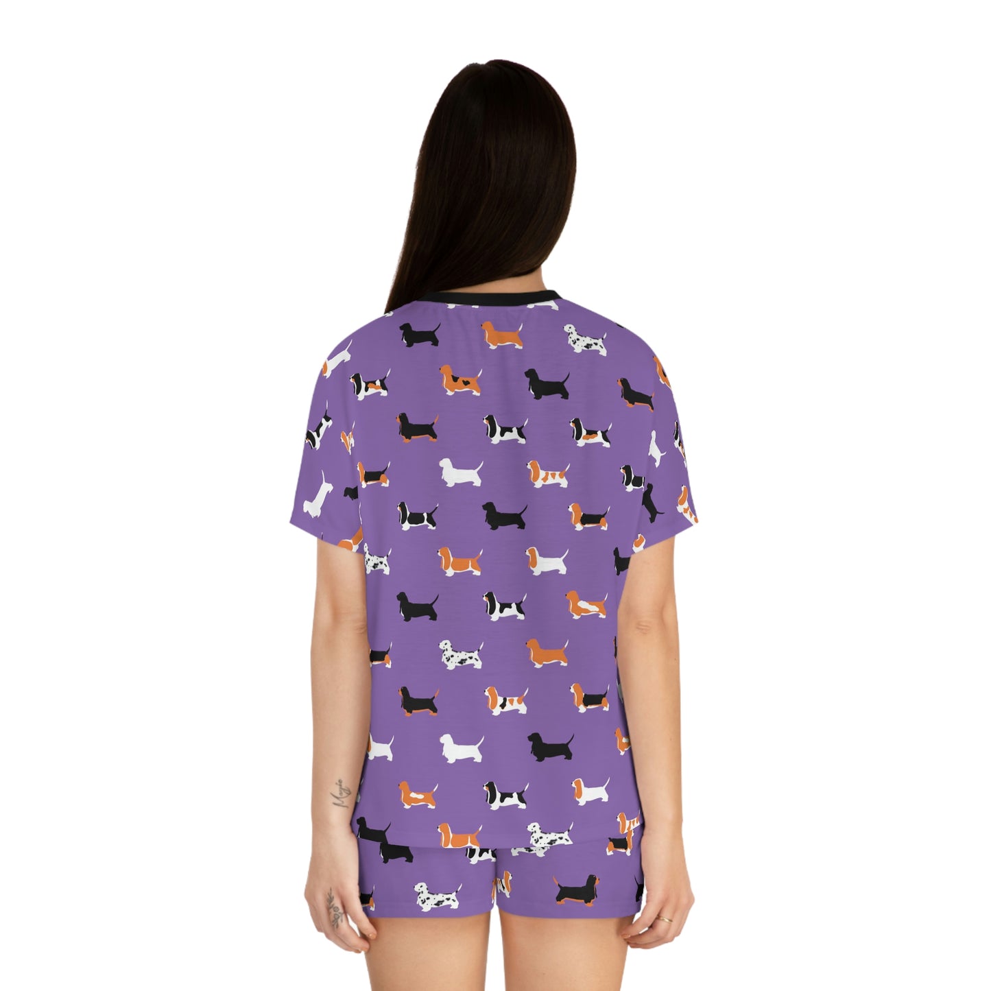 Basset Hound Pattern (in Light Purple) - Women's Short Pajama Set (AOP)