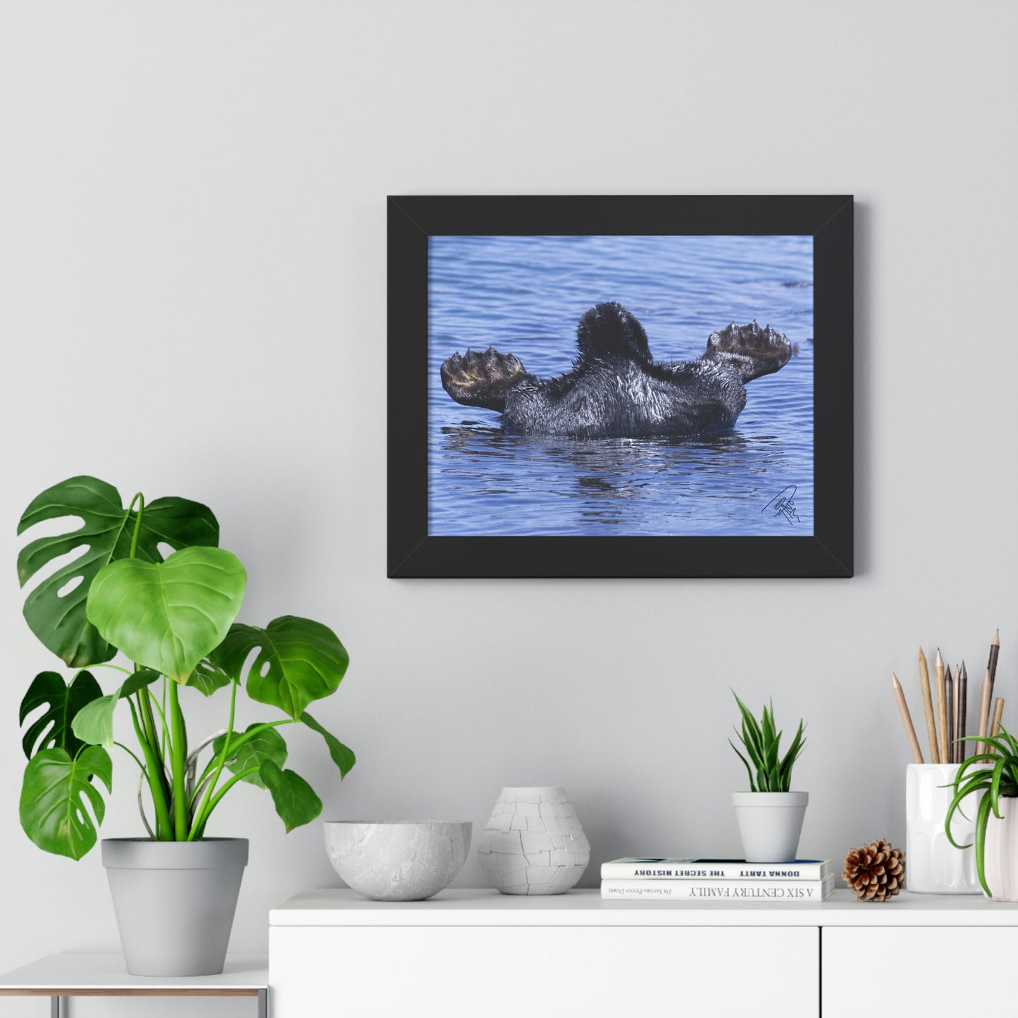Sea Otter Butt - Sea otter diving for food - Framed Horizontal Poster