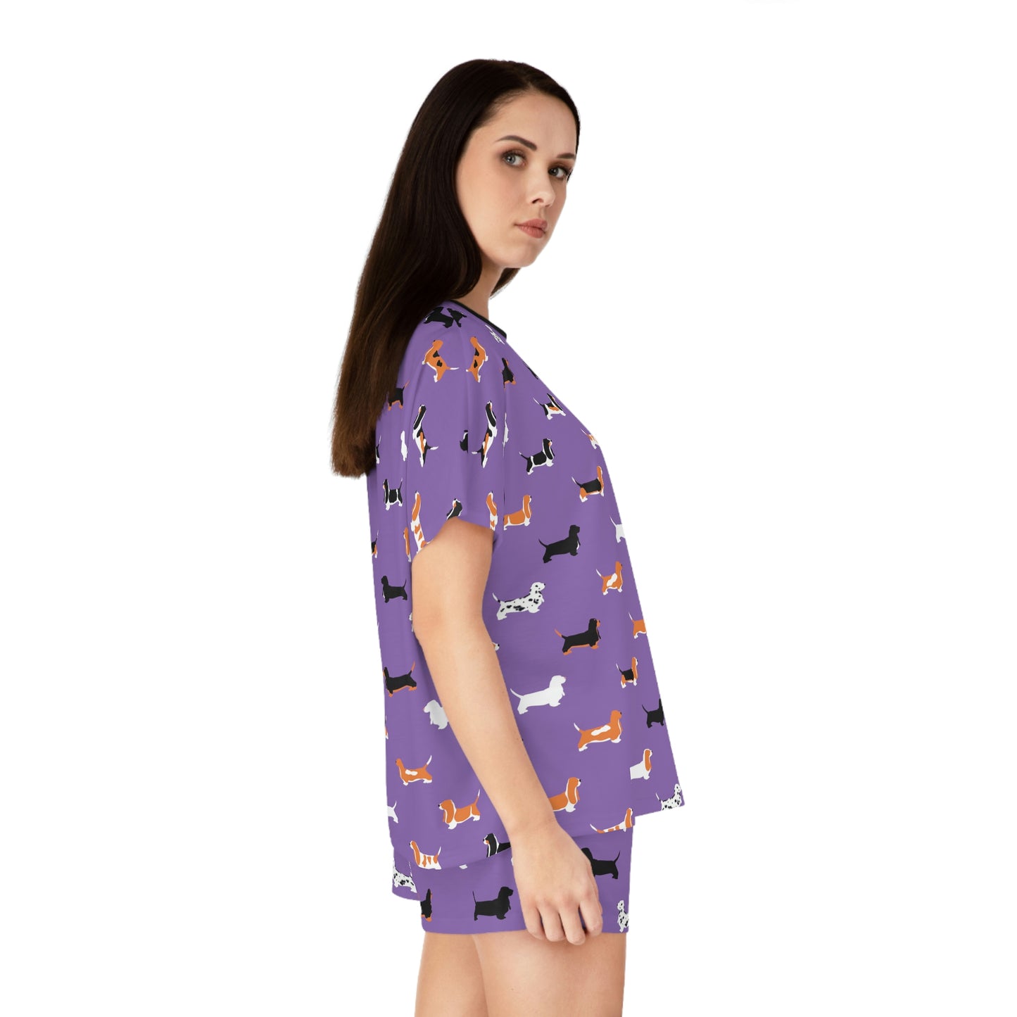 Basset Hound Pattern (in Light Purple) - Women's Short Pajama Set (AOP)