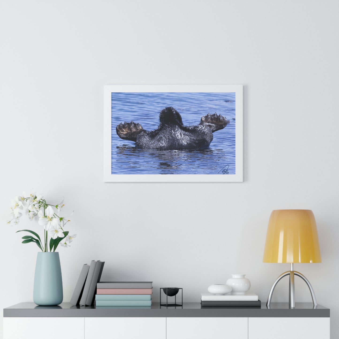 Sea Otter Butt - Sea otter diving for food - Framed Horizontal Poster