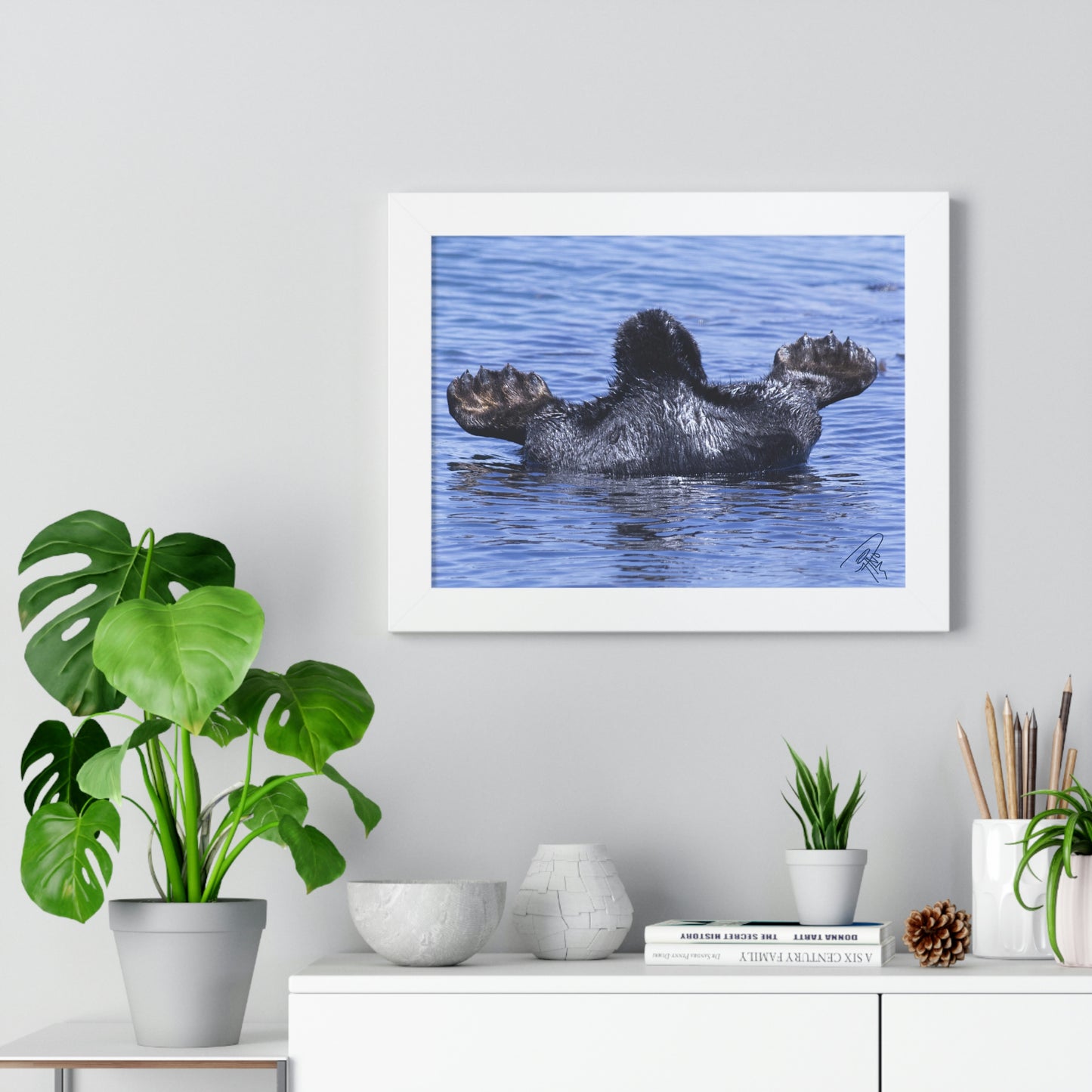 Sea Otter Butt - Sea otter diving for food - Framed Horizontal Poster
