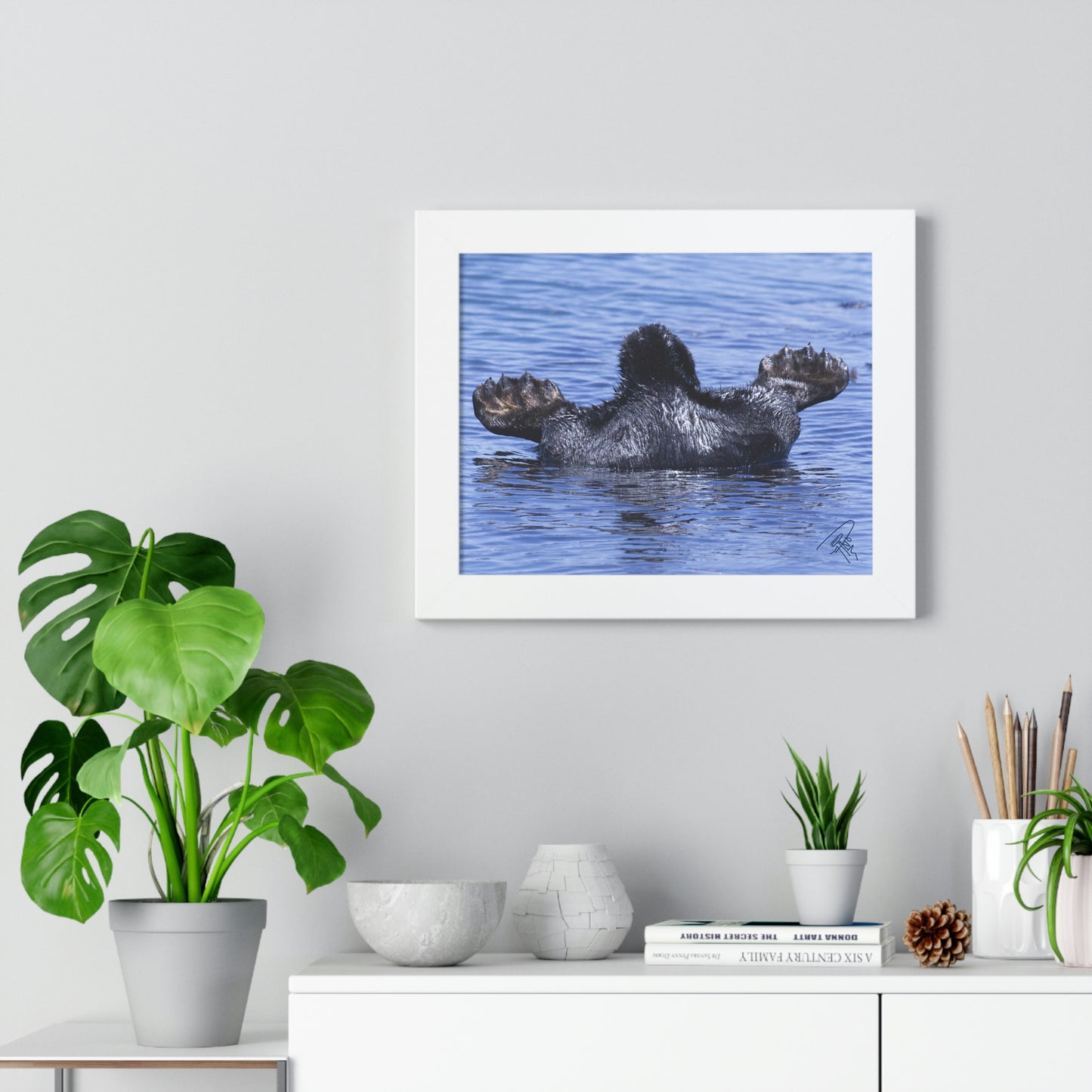 Sea Otter Butt - Sea otter diving for food - Framed Horizontal Poster
