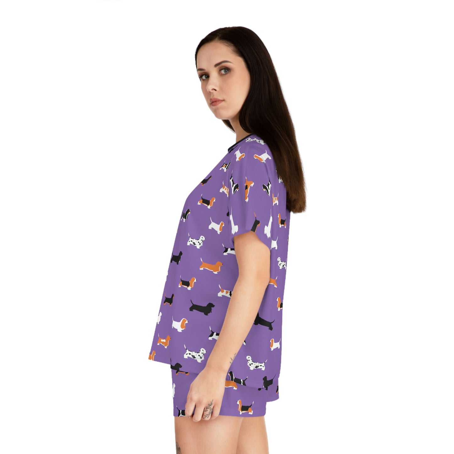 Basset Hound Pattern (in Light Purple) - Women's Short Pajama Set (AOP)
