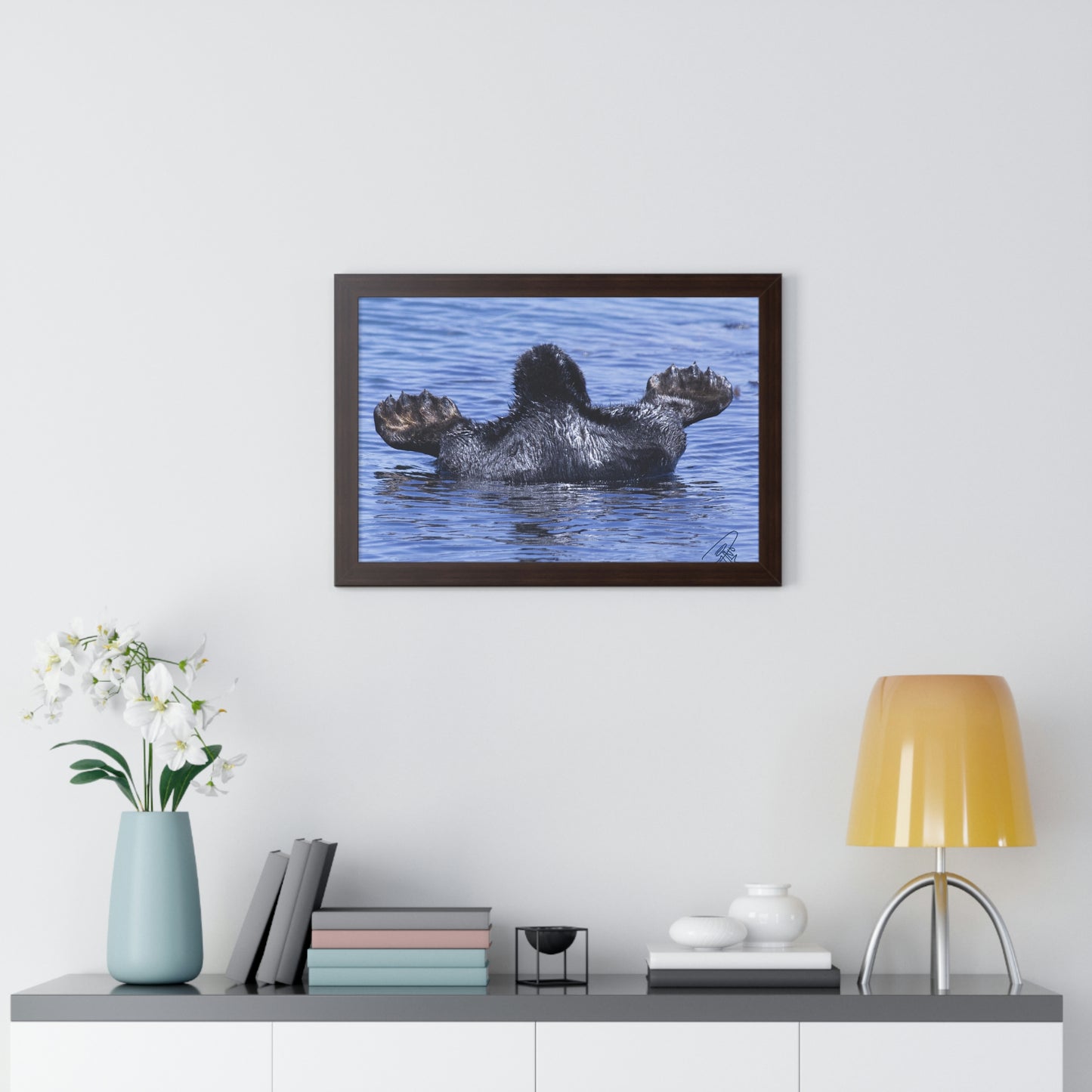 Sea Otter Butt - Sea otter diving for food - Framed Horizontal Poster