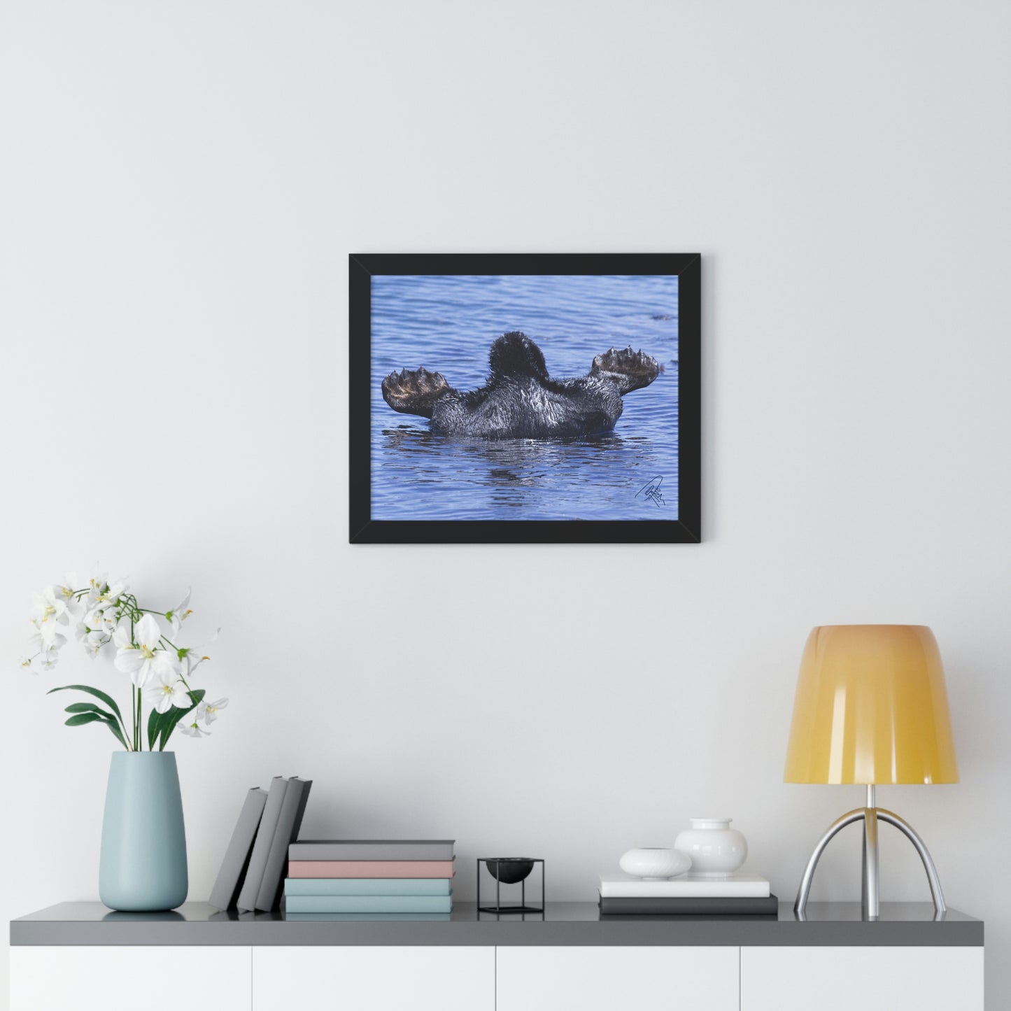 Sea Otter Butt - Sea otter diving for food - Framed Horizontal Poster