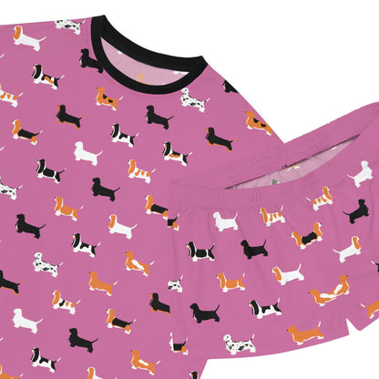 Basset Hound Pattern (in Pink) - Women's Short Pajama Set (AOP)