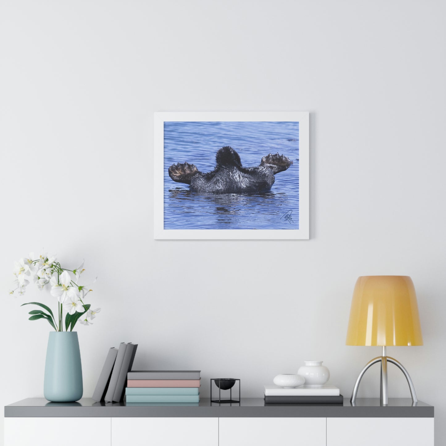 Sea Otter Butt - Sea otter diving for food - Framed Horizontal Poster