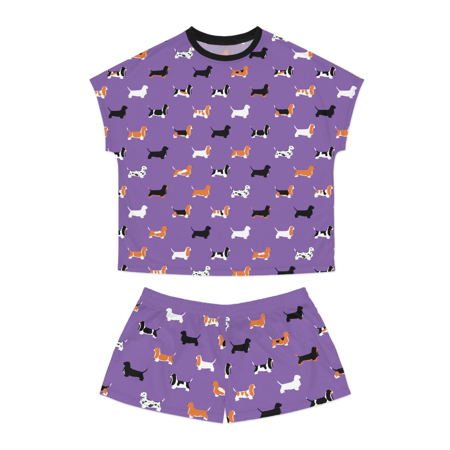Basset Hound Pattern (in Light Purple) - Women's Short Pajama Set (AOP)
