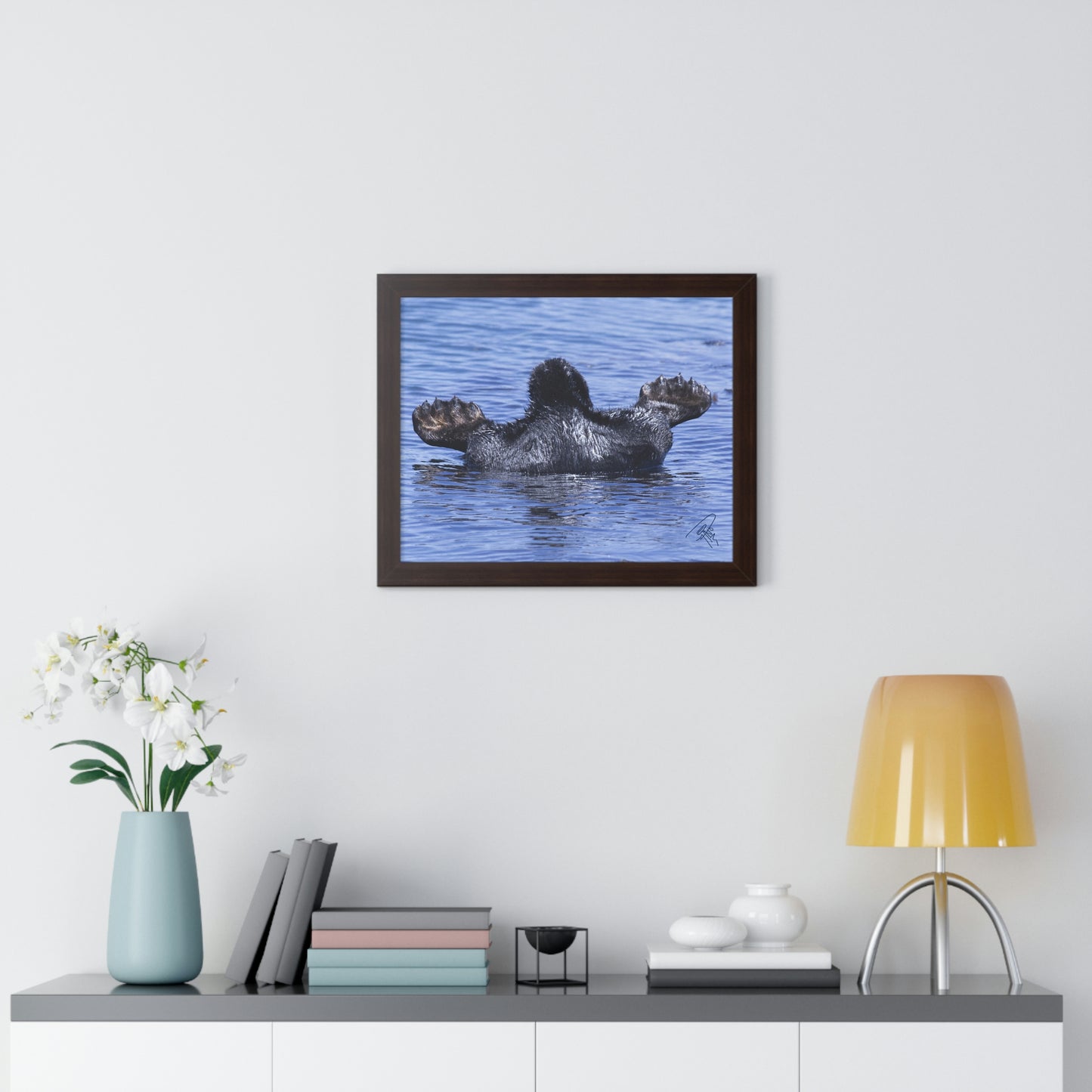Sea Otter Butt - Sea otter diving for food - Framed Horizontal Poster