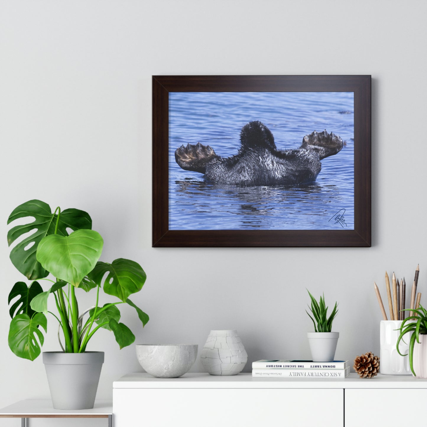 Sea Otter Butt - Sea otter diving for food - Framed Horizontal Poster