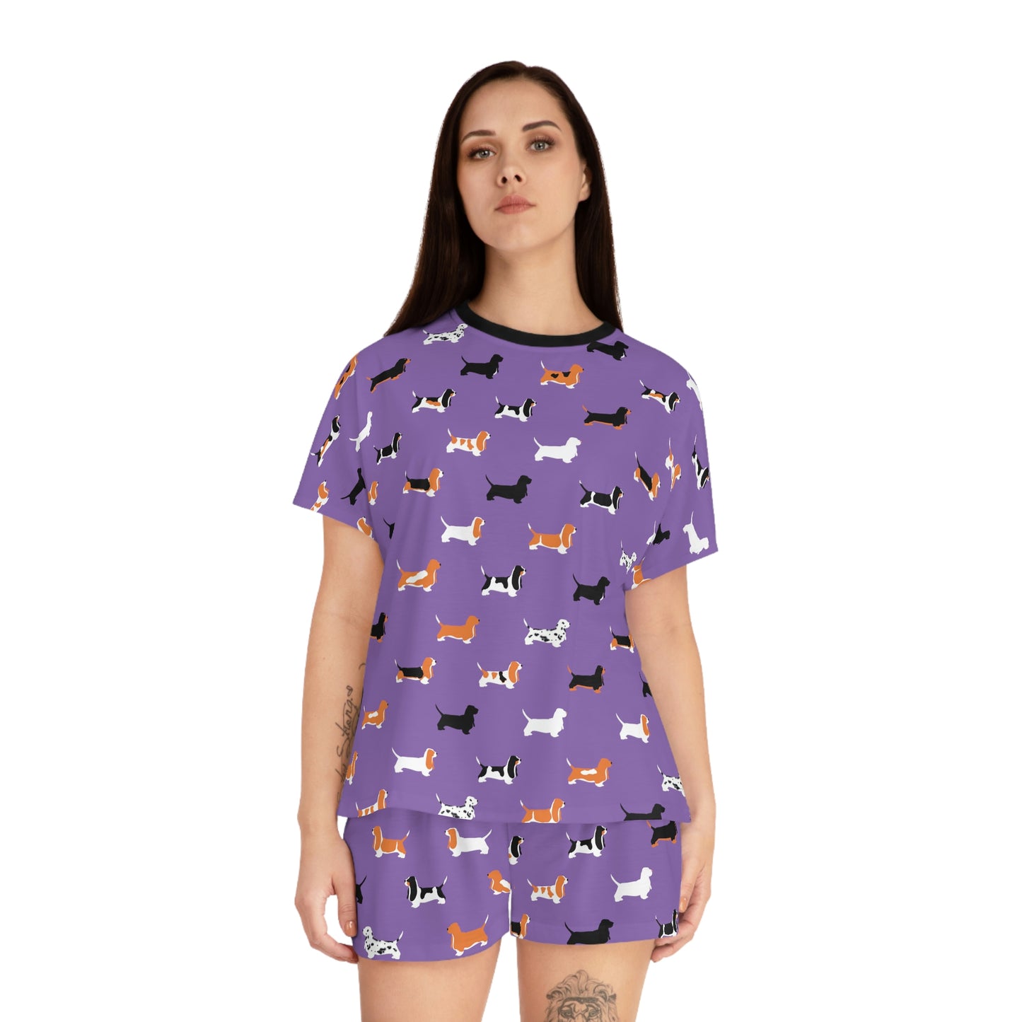 Basset Hound Pattern (in Light Purple) - Women's Short Pajama Set (AOP)