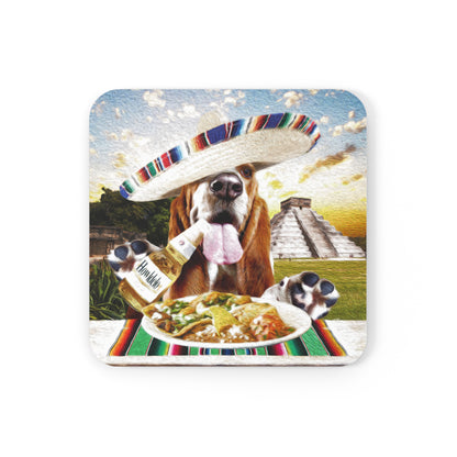 Basset Eating Mexican Food - Cork Back Coaster