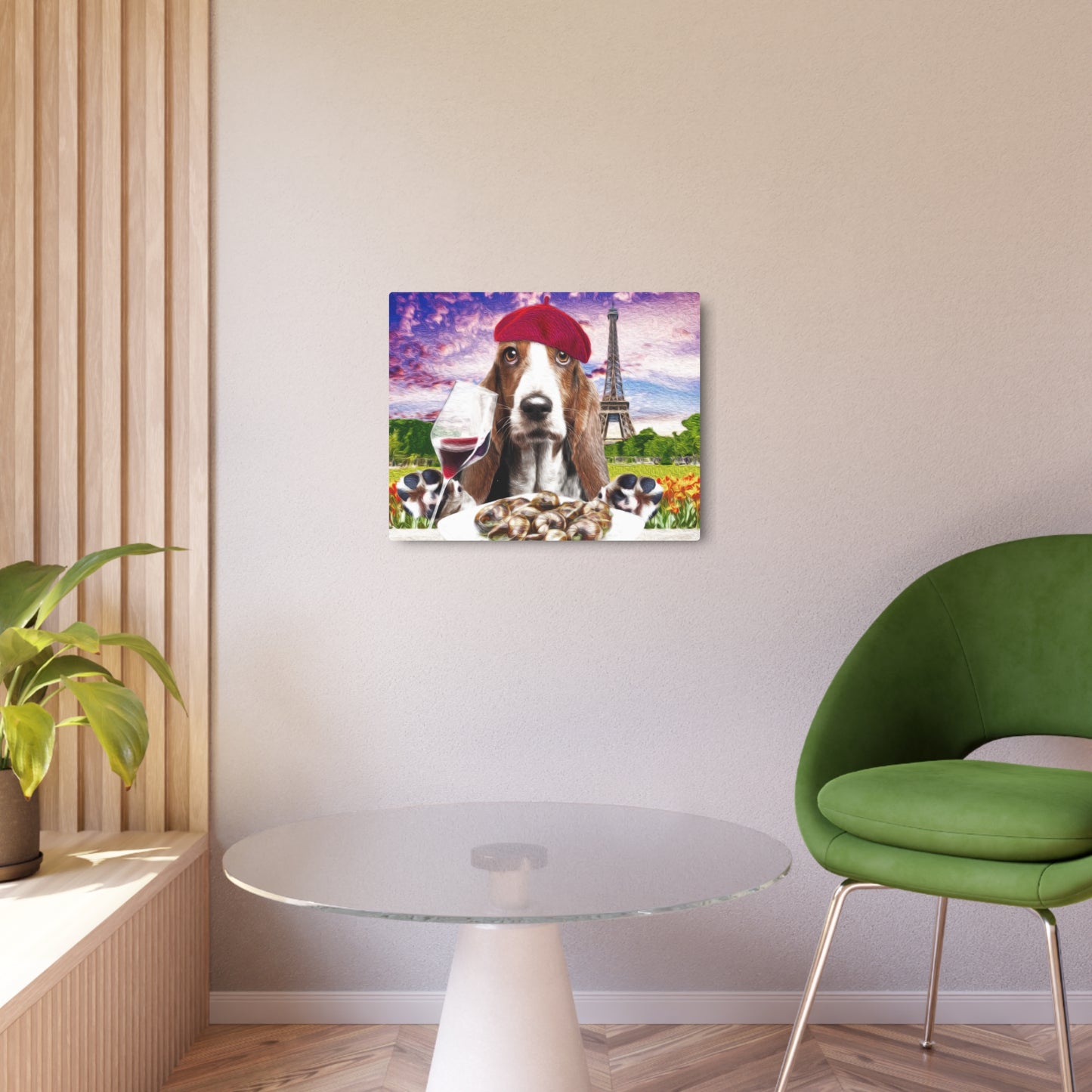 Basset Eating French Food - Metal Art Sign