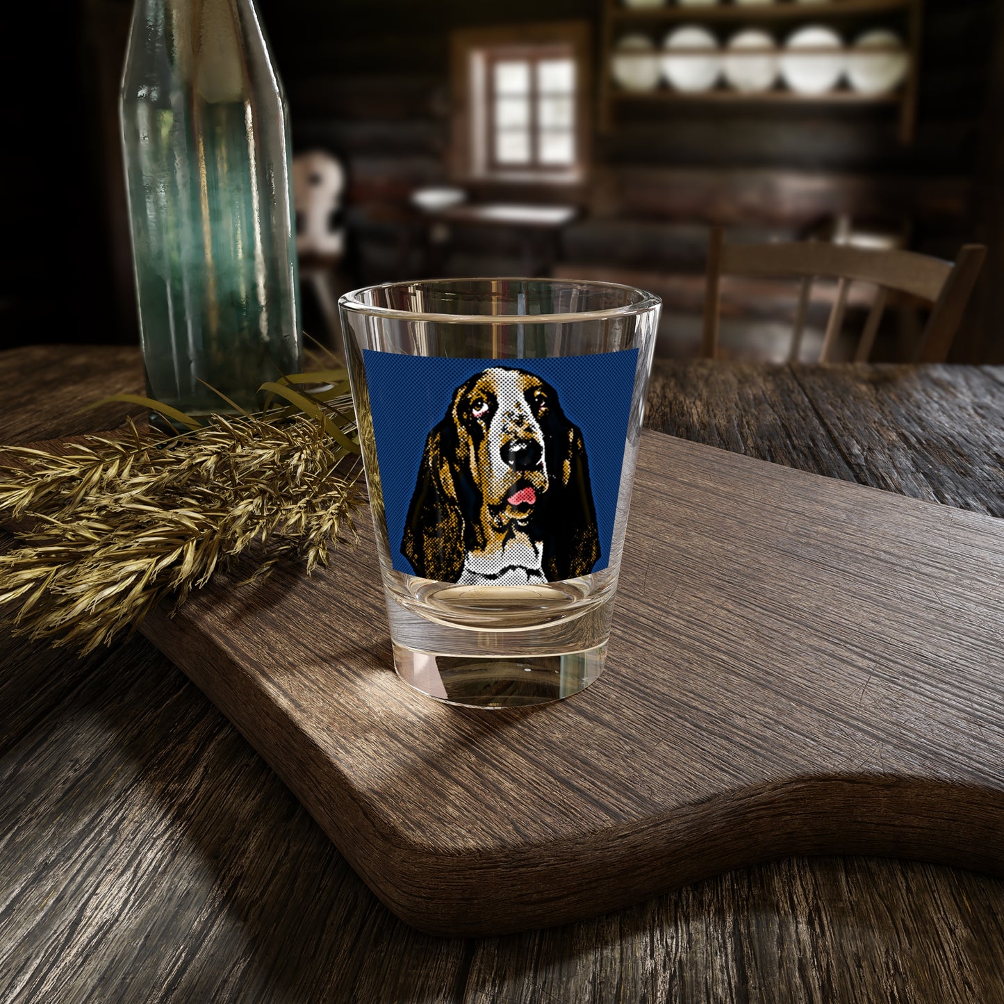 Basset Hound Pop Art (Navy) Shot Glass, 1.5oz