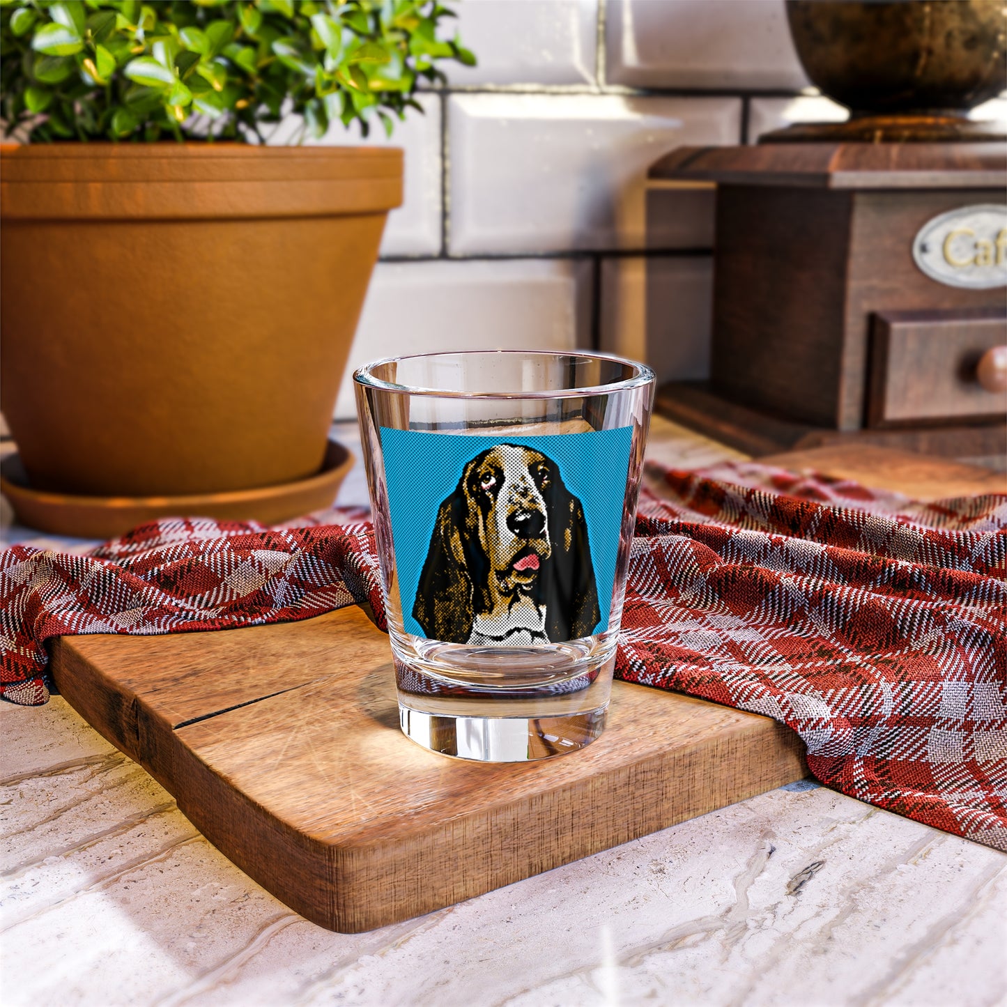 Basset Hound Pop Art (Teal) Shot Glass, 1.5oz
