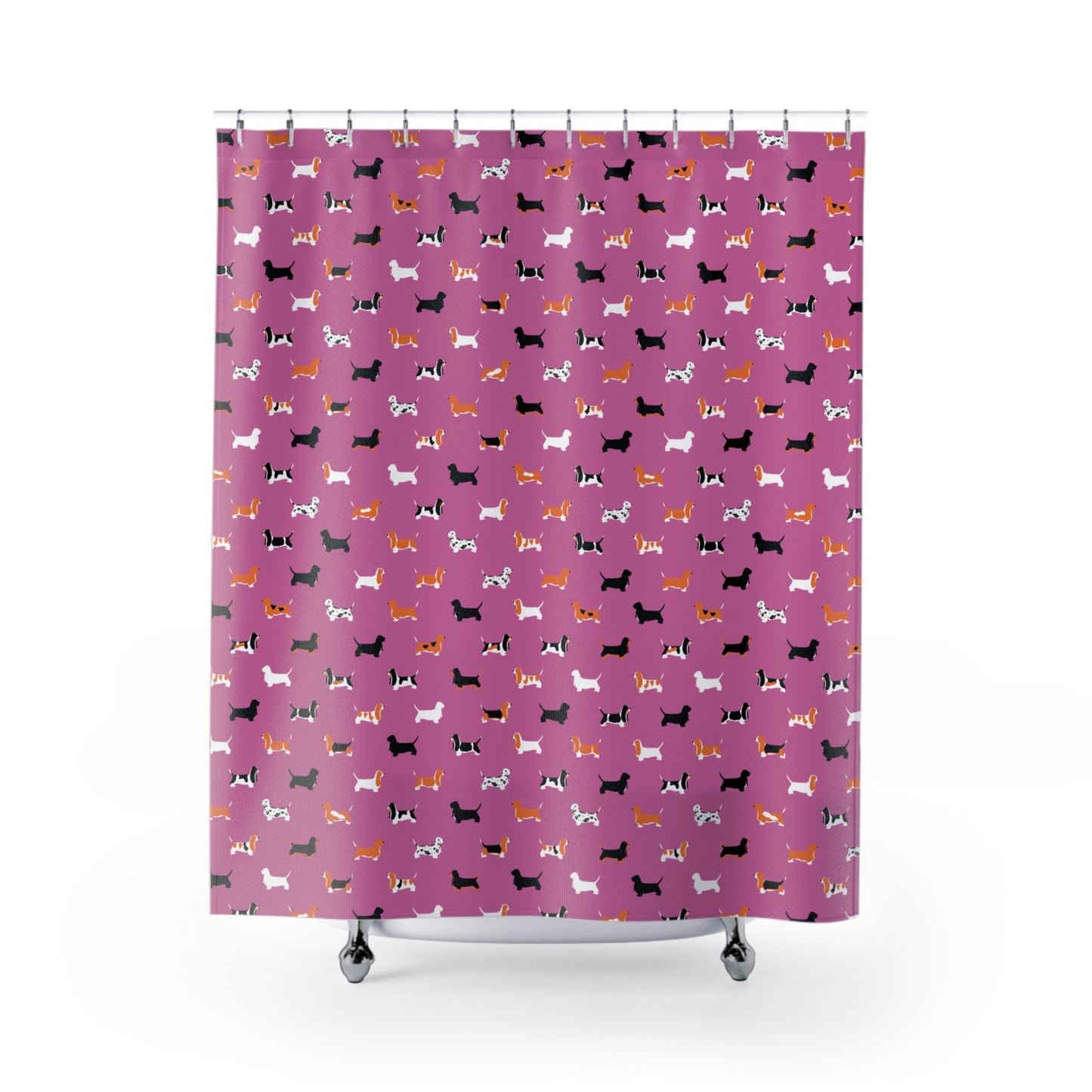 Basset Hound Pattern Shower Curtain – (pink background)
