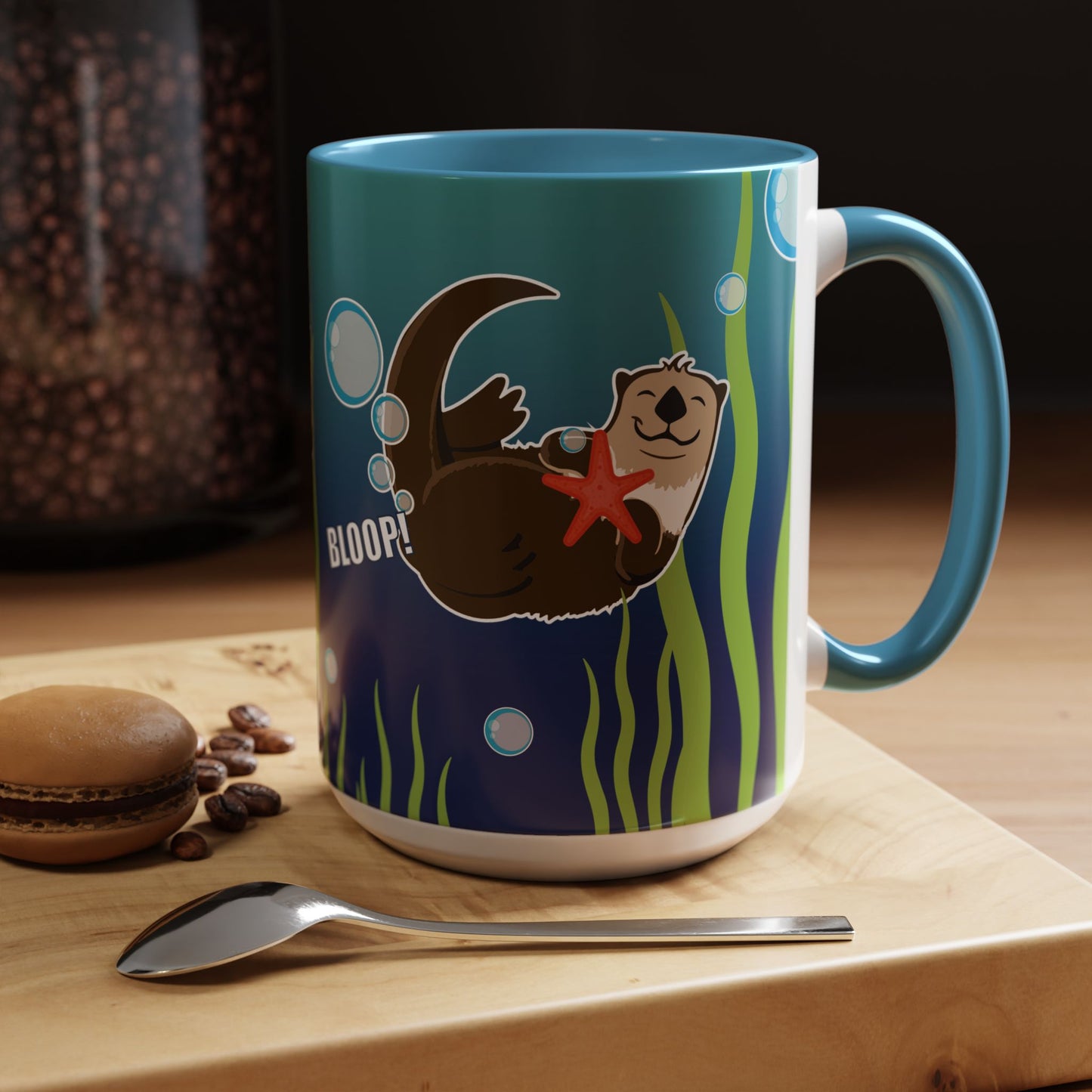 Farting Sea Otter Coffee Mug — Cute 'Bloop!' Sea Otter Accent Ceramic Mug (11/15oz)