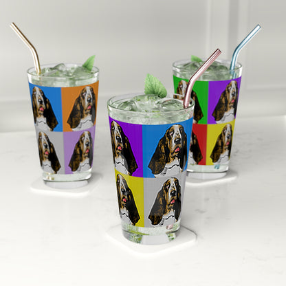 Basset Hounds Pop Art (Multi-Color) Pint Glass, 16oz