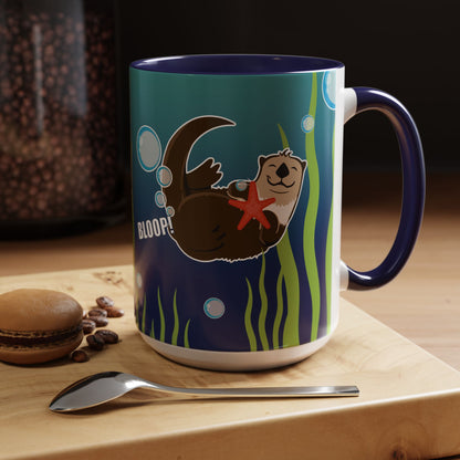 Farting Sea Otter Coffee Mug — Cute 'Bloop!' Sea Otter Accent Ceramic Mug (11/15oz)