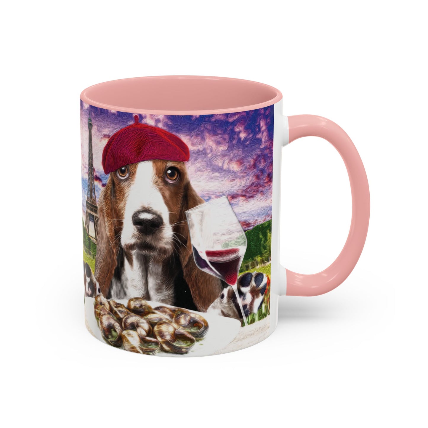 Basset Hound Eating in a French Parisian park - Coffee Mug - Perfect for Dog Lovers, Coffee Enthusiasts, Gifts, Home Decor, and More
