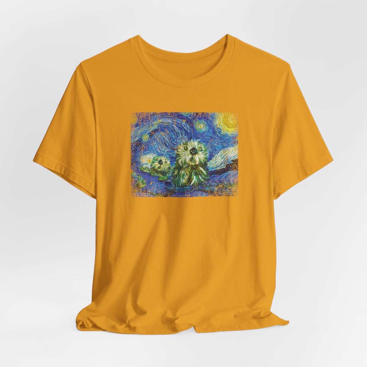 Starry Monterey Night Sea Otters T‑Shirt — Van Gogh Style Floral Tee