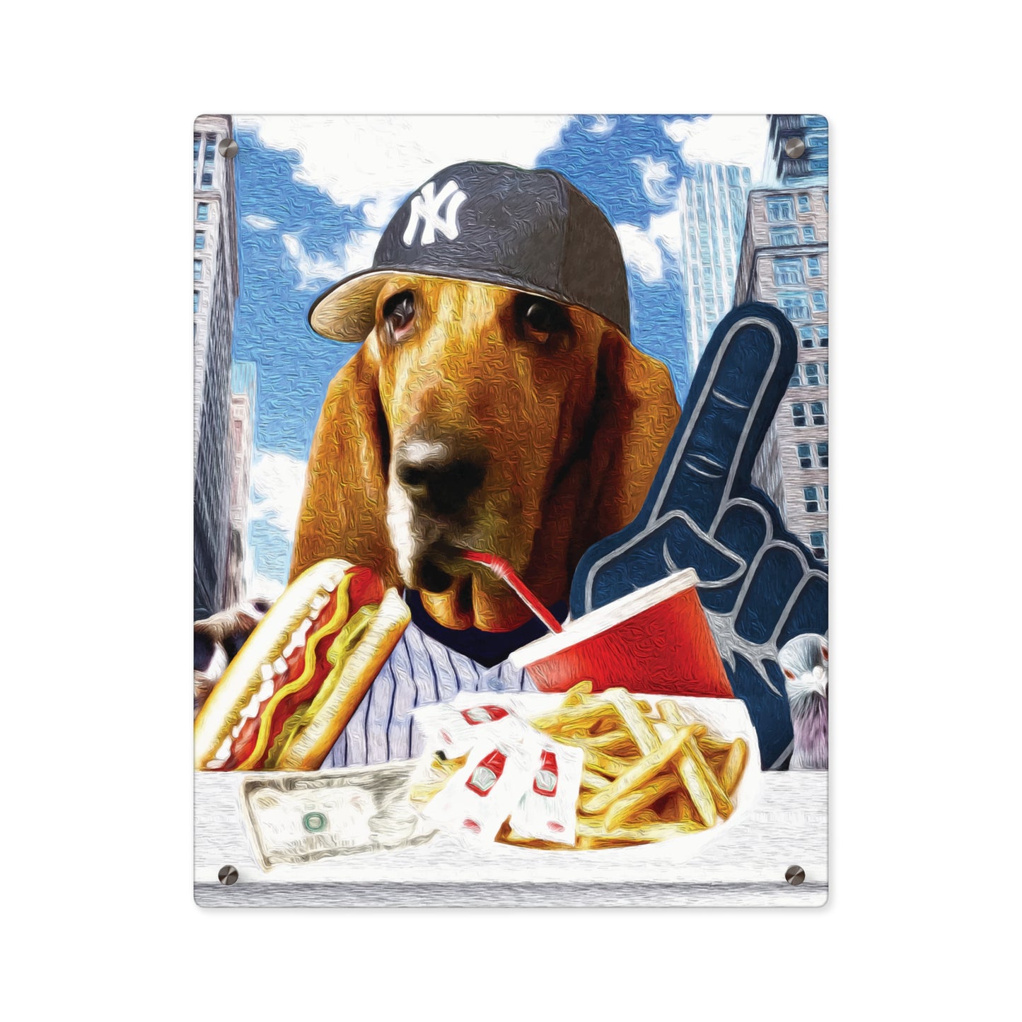 Basset Eating American Fast Food - Acrylic Wall Art Panels