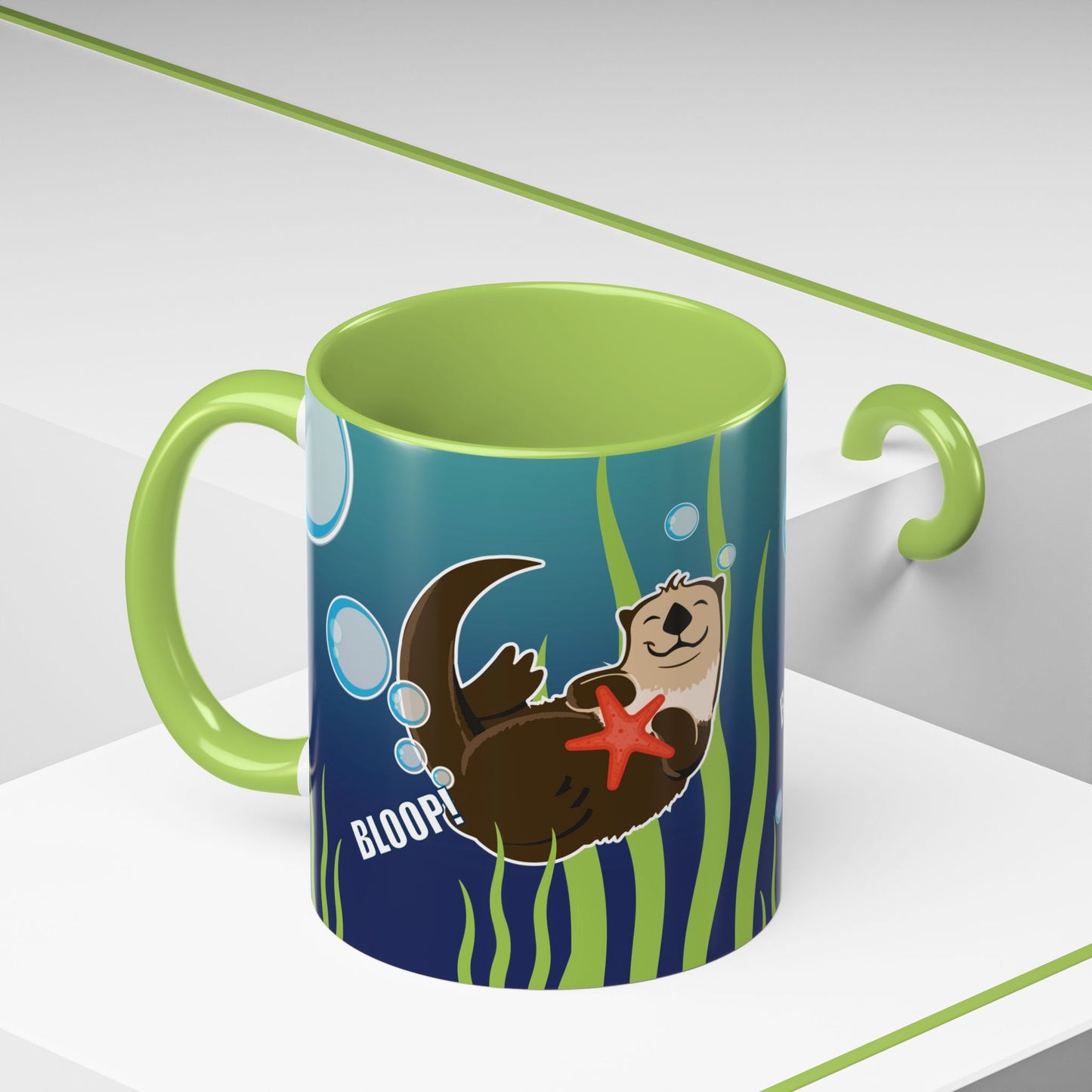 Farting Sea Otter Coffee Mug — Cute 'Bloop!' Sea Otter Accent Ceramic Mug (11/15oz)