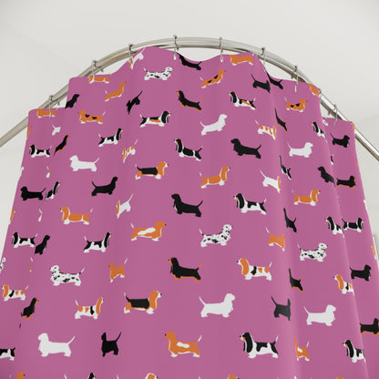 Basset Hound Pattern Shower Curtain – (pink background)