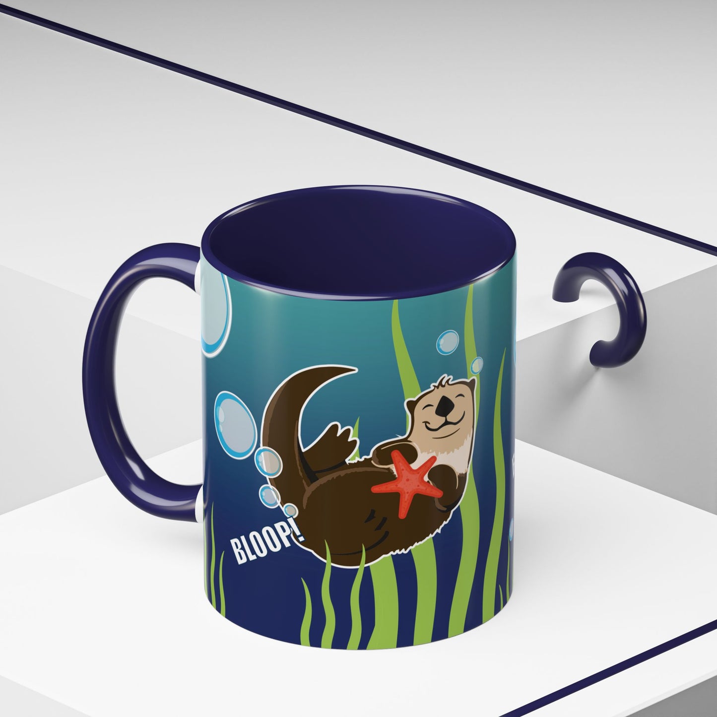 Farting Sea Otter Coffee Mug — Cute 'Bloop!' Sea Otter Accent Ceramic Mug (11/15oz)