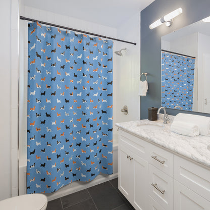 Basset Hound Pattern Shower Curtain – (light blue background)