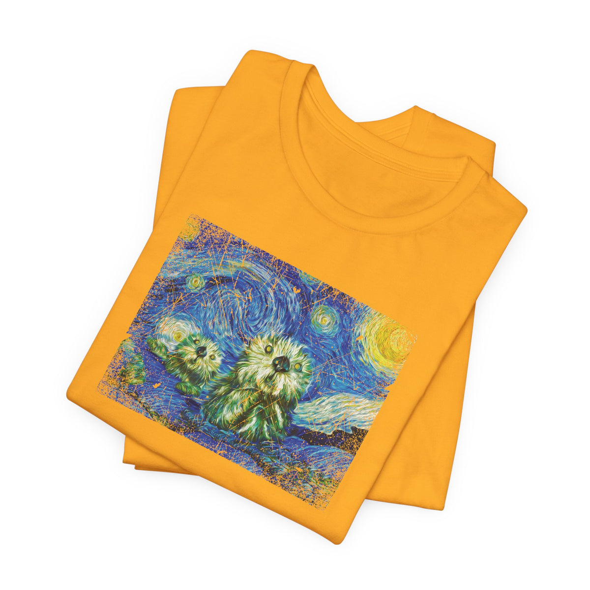 Starry Monterey Night Sea Otters T‑Shirt — Van Gogh Style Floral Tee