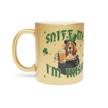 'Sniff Me I'm Irish' - St. Patty's Day Basset Hound - Metallic Mug (Gold)