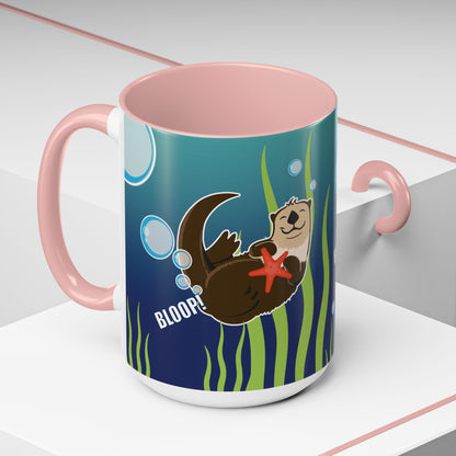 Farting Sea Otter Coffee Mug — Cute 'Bloop!' Sea Otter Accent Ceramic Mug (11/15oz)