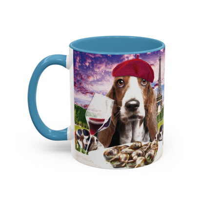 Basset Hound Eating in a French Parisian park - Coffee Mug - Perfect for Dog Lovers, Coffee Enthusiasts, Gifts, Home Decor, and More