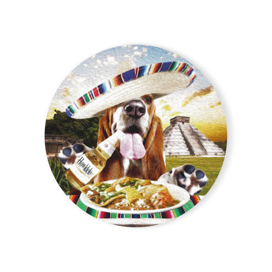 Basset Eating Mexican Food - Cork Back Coaster