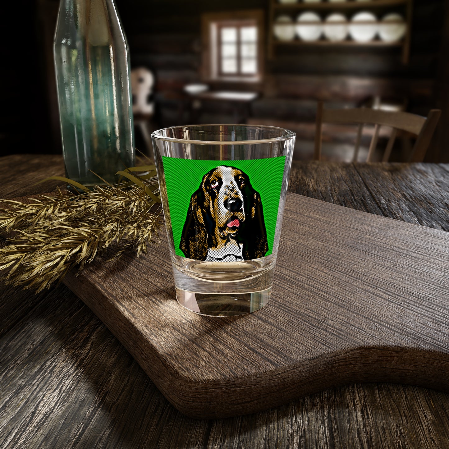 Basset Hound Pop Art (Green) Shot Glass, 1.5oz