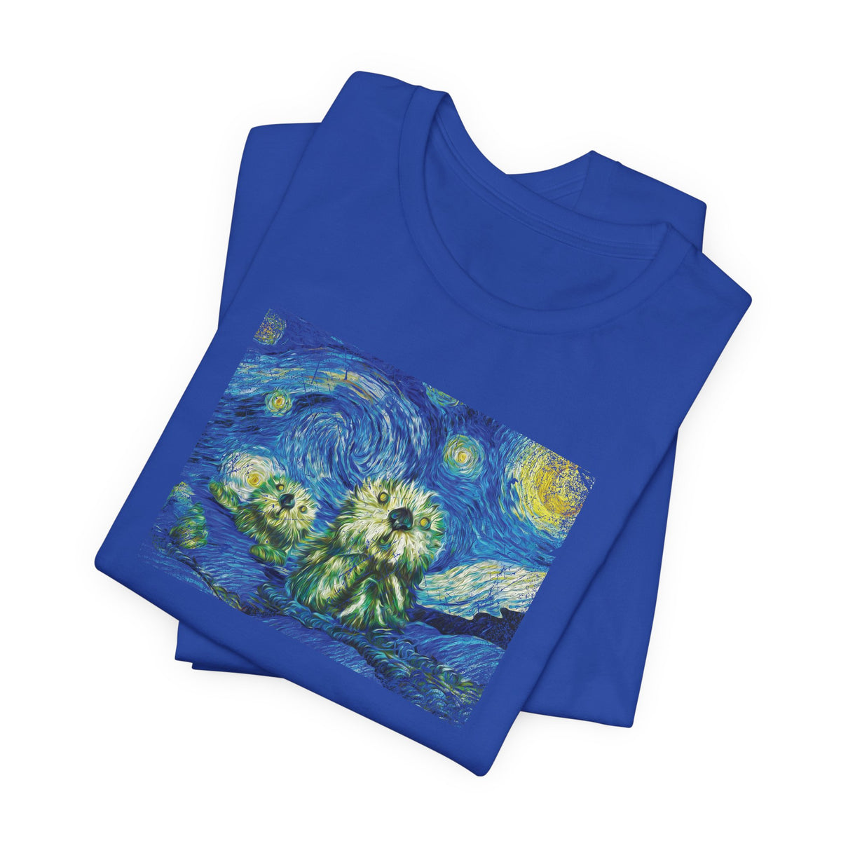 Starry Monterey Night Sea Otters T‑Shirt — Van Gogh Style Floral Tee
