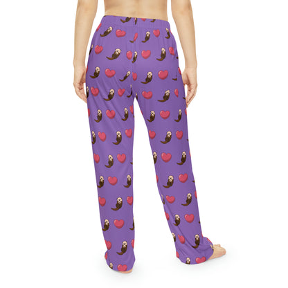 Otters & Hearts (Light Purple) - Women's Pajama Pants (AOP)