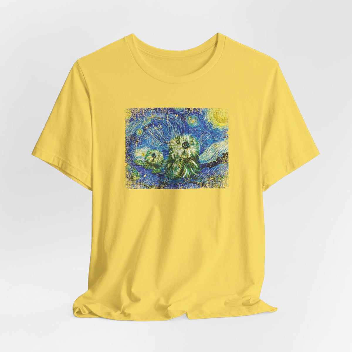 Starry Monterey Night Sea Otters T‑Shirt — Van Gogh Style Floral Tee