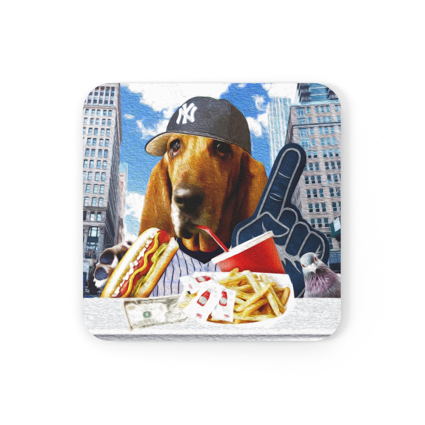 Basset Eating American Fast Food - Cork Back Coaster