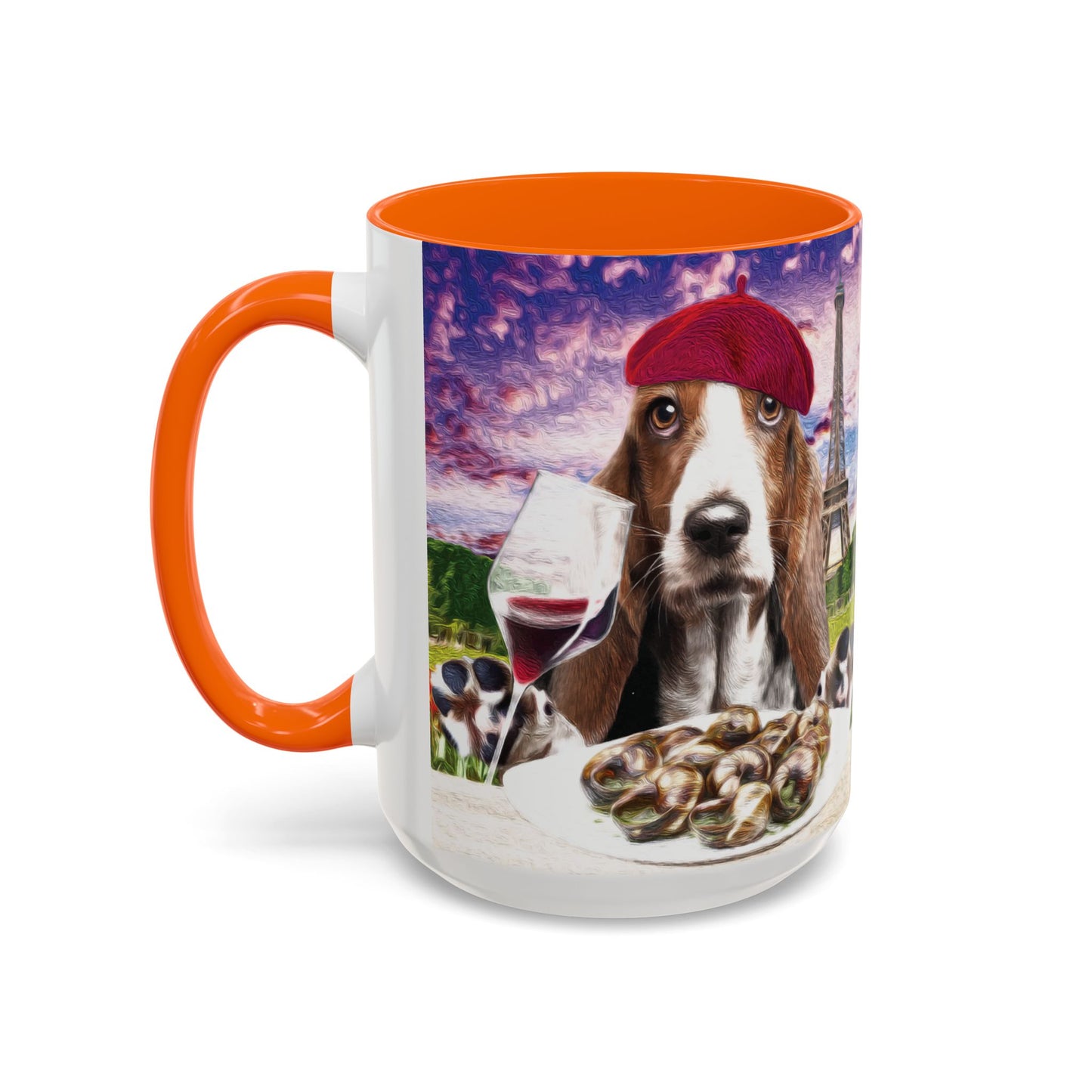 Basset Hound Eating in a French Parisian park - Coffee Mug - Perfect for Dog Lovers, Coffee Enthusiasts, Gifts, Home Decor, and More