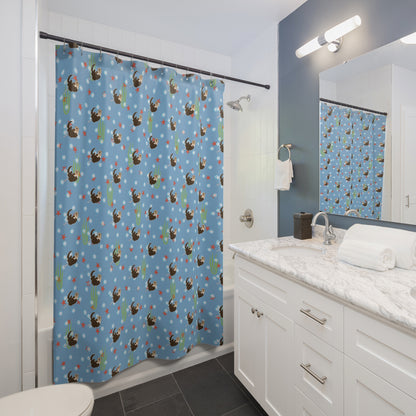Farting Sea Otter (light blue water) Shower Curtain – Cute Underwater Sea Otter Bathroom Decor