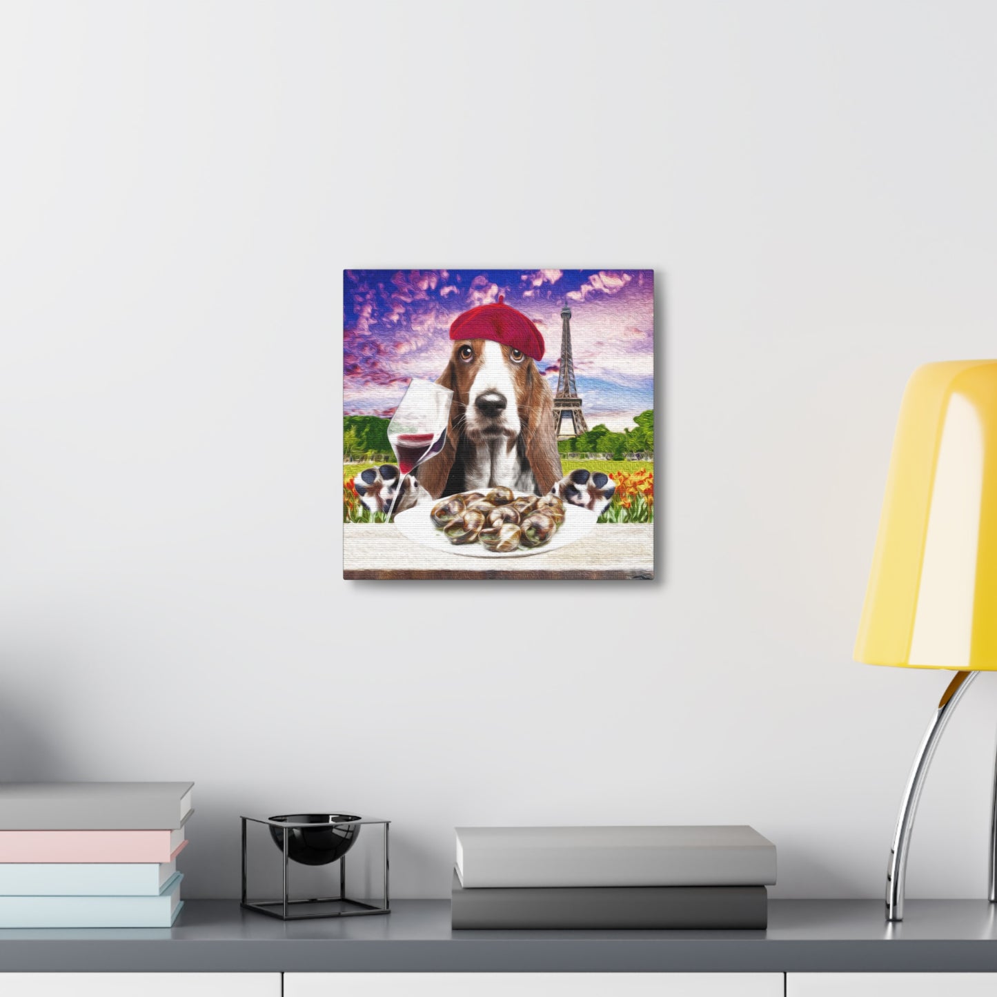Hound Having Wine & Eating Snails in Paris - Canvas Gallery Wraps