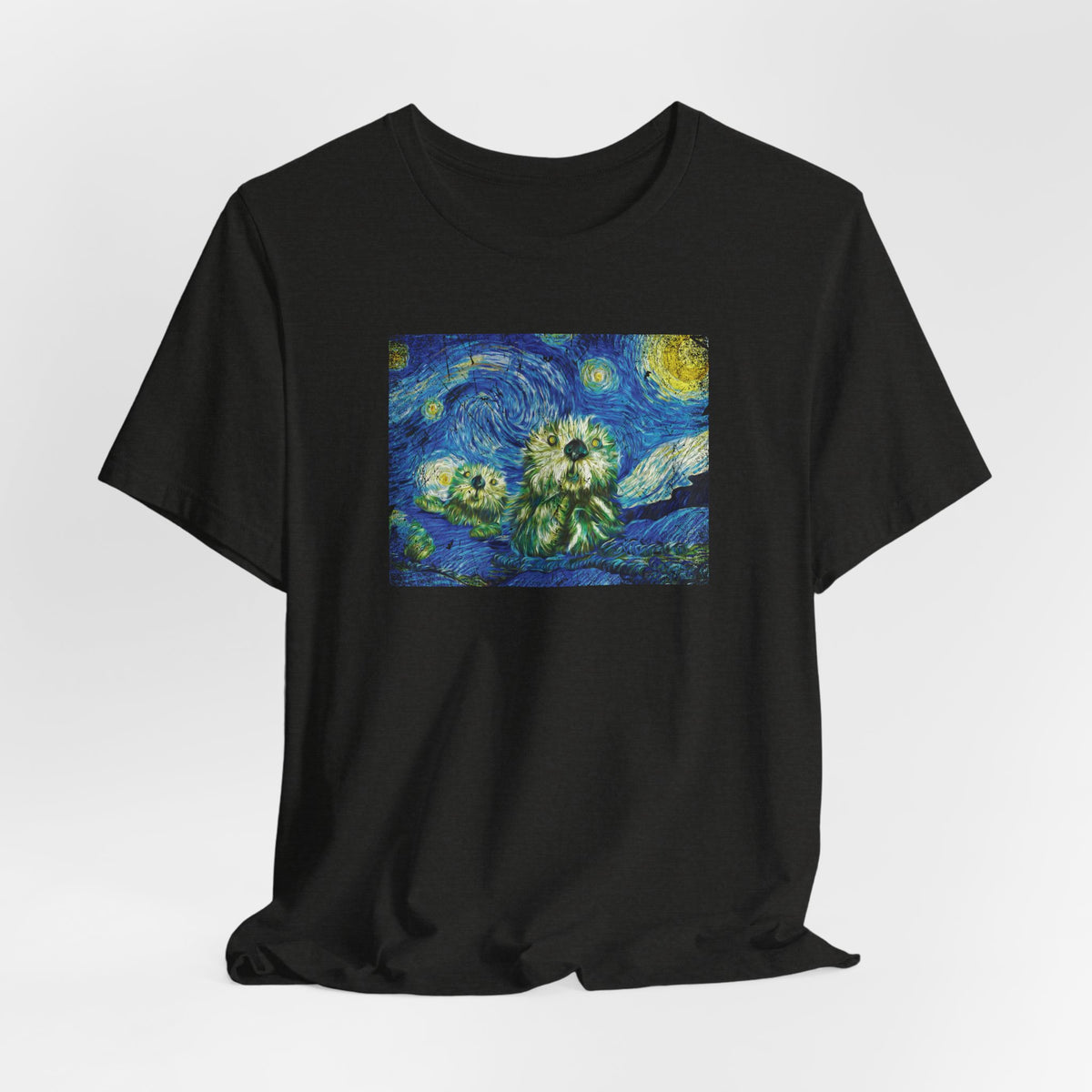 Starry Monterey Night Sea Otters T‑Shirt — Van Gogh Style Floral Tee