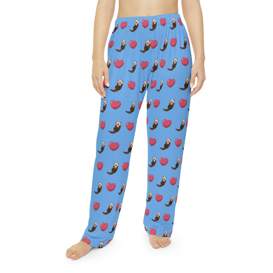 Otters & Hearts (Light Blue) - Women's Pajama Pants (AOP)